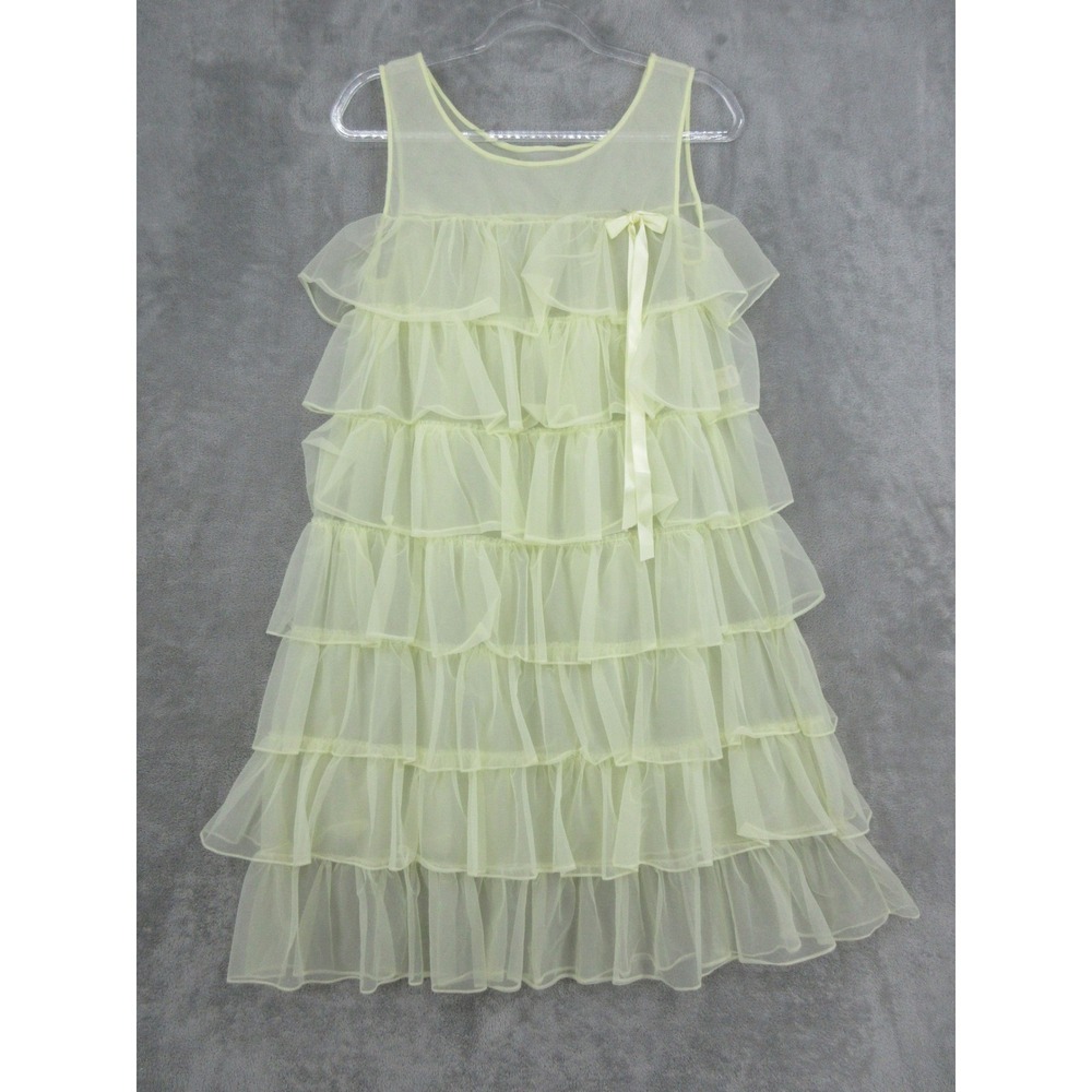 VTG Miss Elaine Nightgown Womens Small Coquette Ruffle Babydoll 70s Fairy Sheer